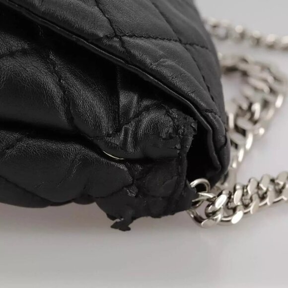 Stella MacCartney Chain Hand Bag Leather 2way Black Silver Auth mr934 - Picture 11 of 16